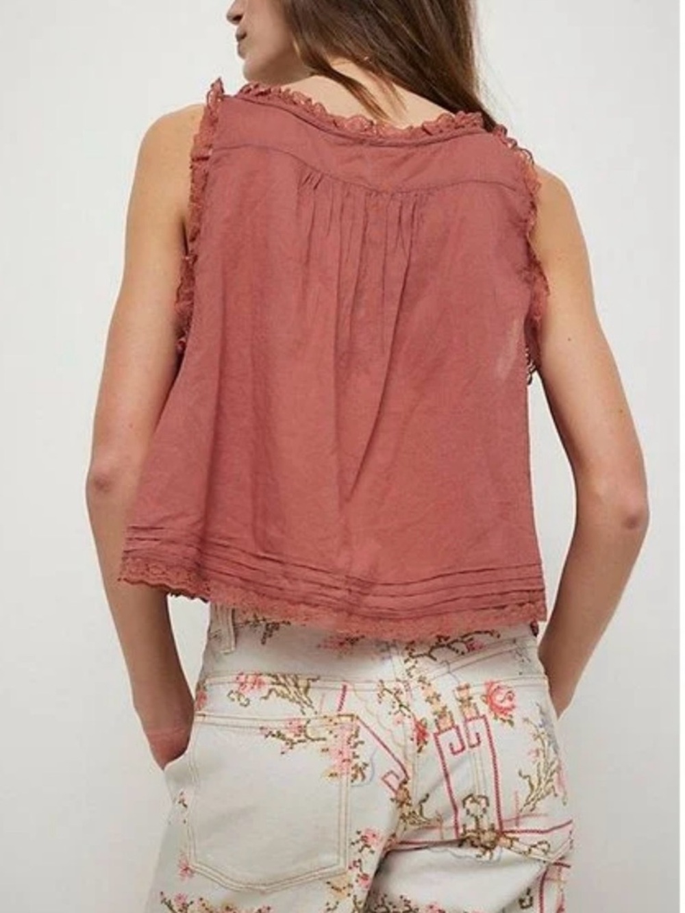 Free People Lace-Trim Button-Front Rust Camisole - Picture 3 of 7